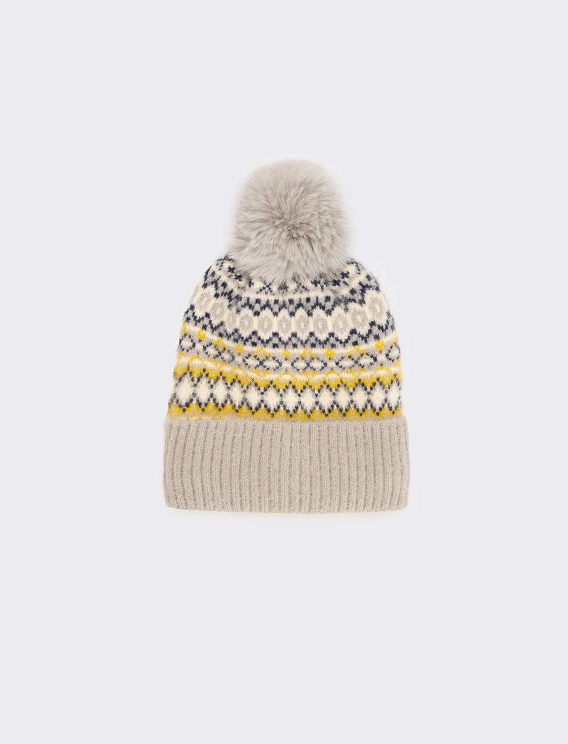 Cappello jacquard con pon pon - Grigio