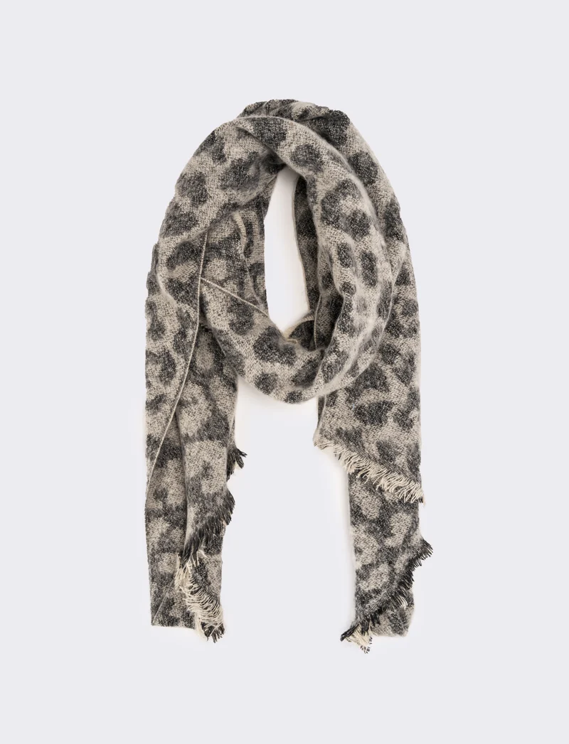 Sciarpa asimmetrica leopardata donna - Grigio