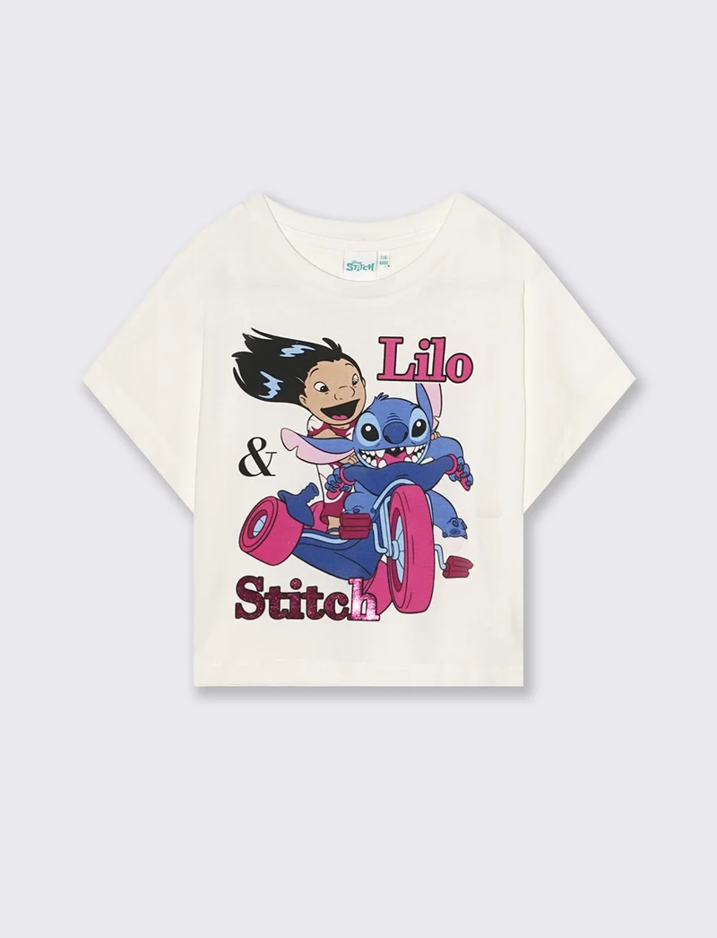 T-shirt mezza manica Stitch. - Bianco