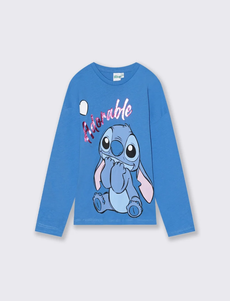 T-shirt manica lunga Stitch. - Azzurro