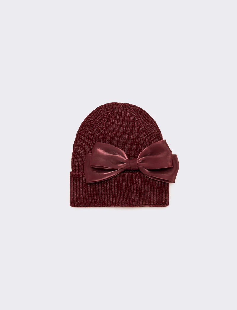 Cappello cuffia fiocco grande - Bordeaux