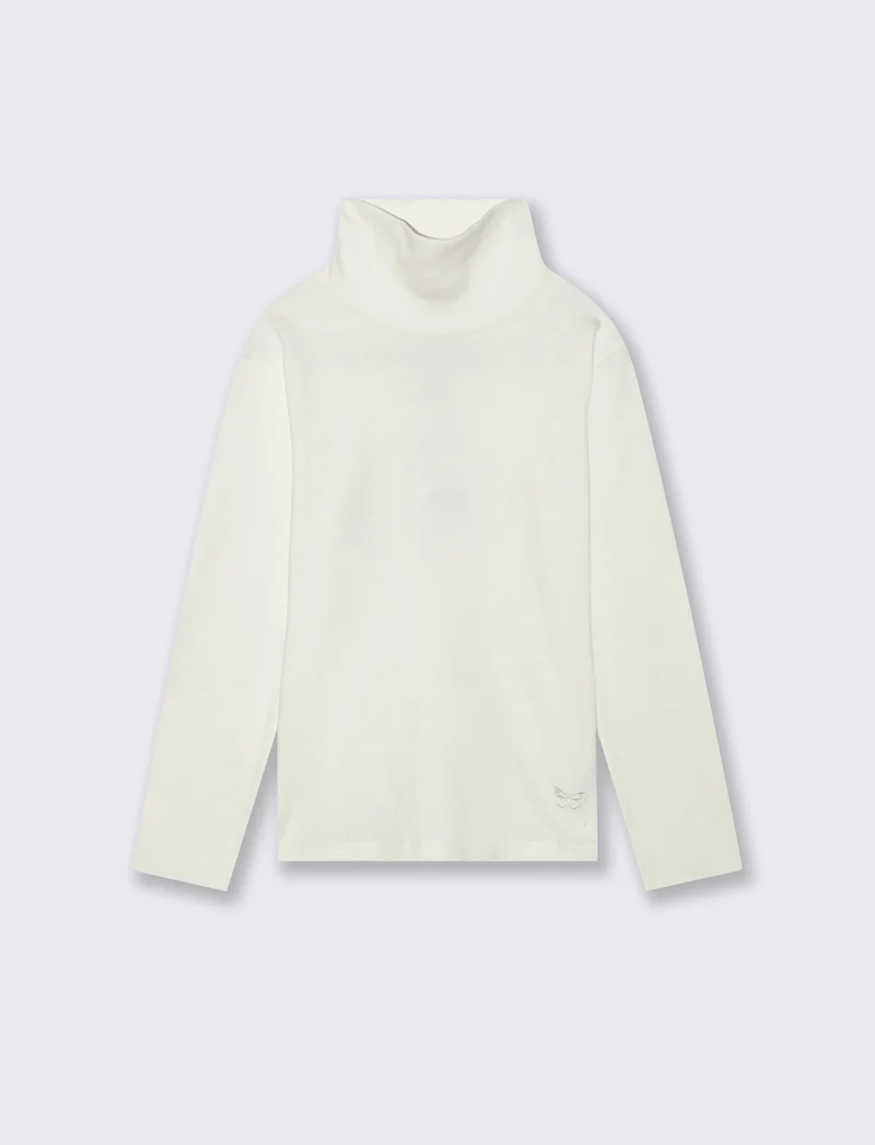 T-shirt collo alto a manica lunga in interlock. - Bianco latte