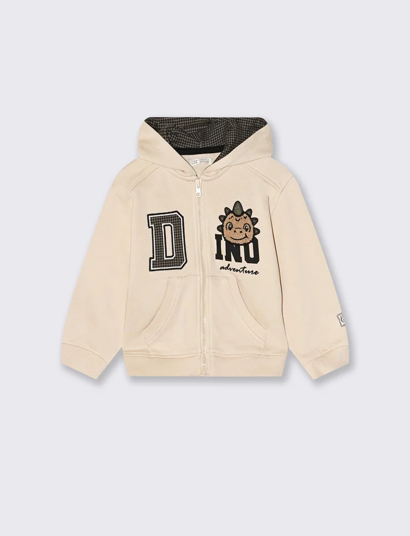 Felpa con zip e applicazione - Beige