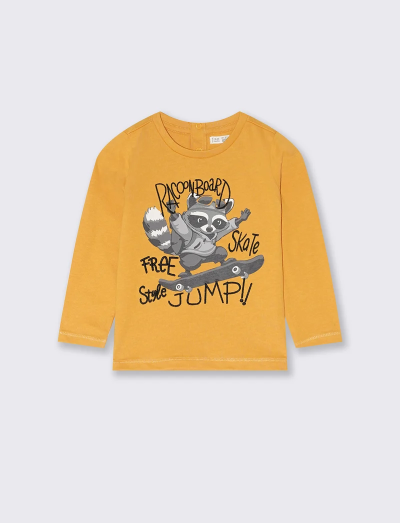 T shirt con stampa e ricami - Ocra
