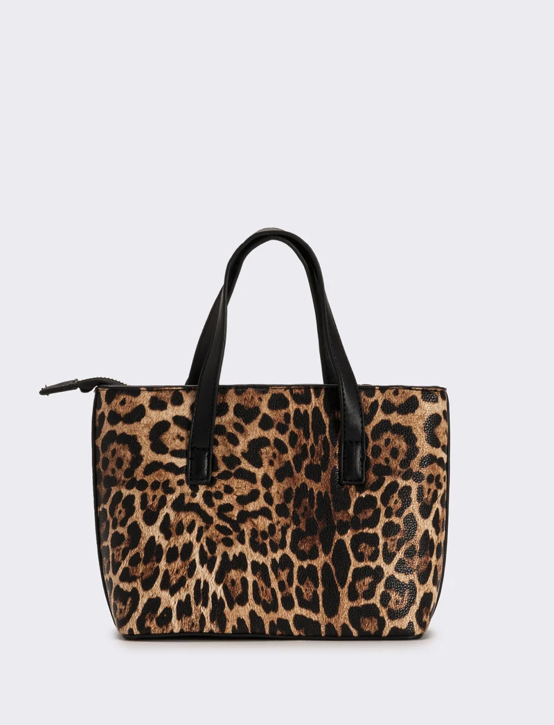 Borsa a mano donna leopardata stampata - Marrone