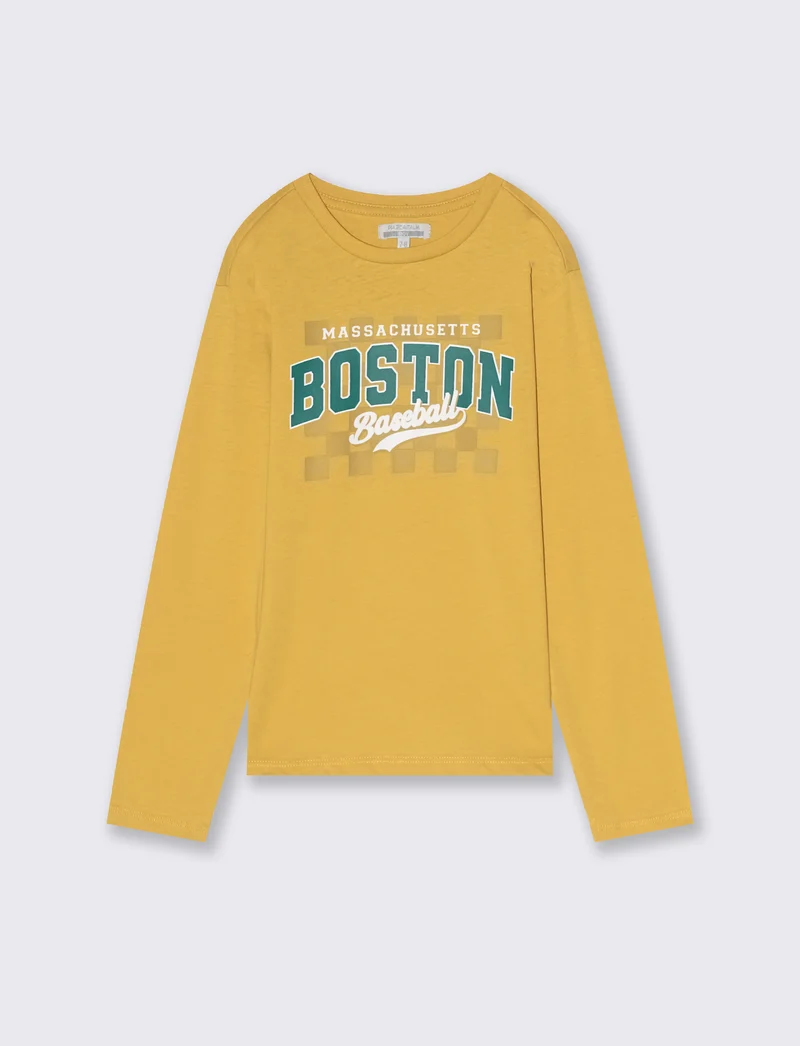 T-shirt manica lunga con stampa. - Ocra