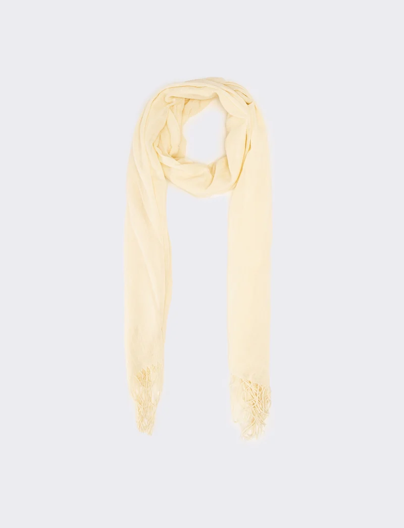Foulard donna basic con frange - Bianco
