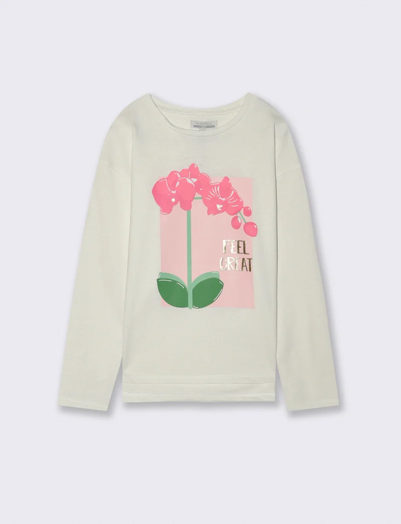 Maglia manica lunga in cotone. - Bianco latte
