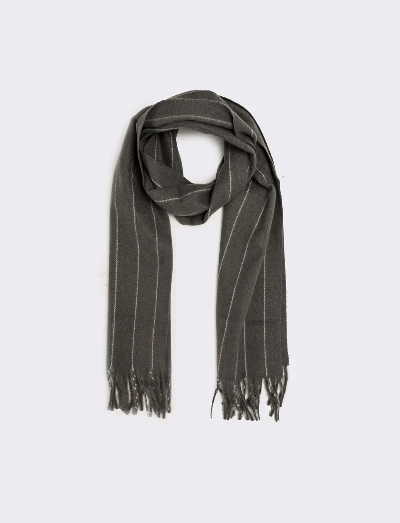 Sciarpa uomo a righe con frange - Grigio