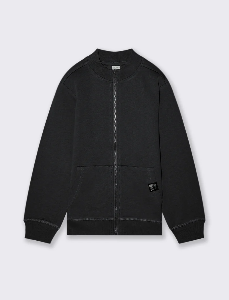 Felpa collo alto con zip. - Nero