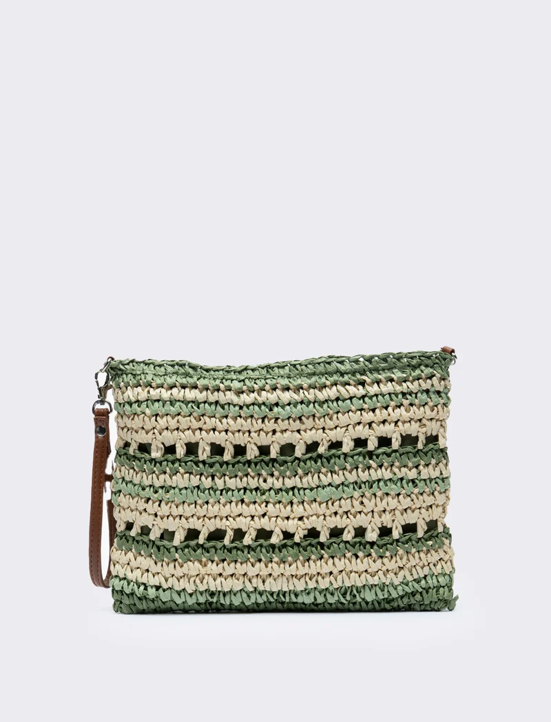 Tracolla donna in raffia righe - Verde