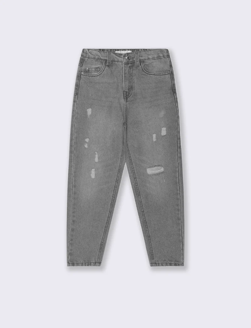 Jeans 5 tasche da bambina. - Grigio