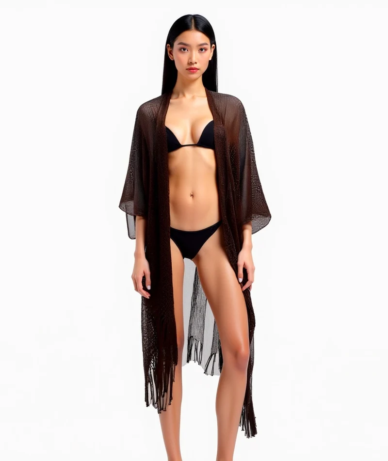 Copricostume donna in rete lurex aperto sul davanti - Bronzo