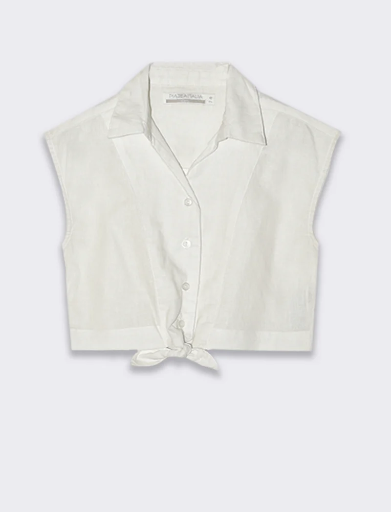 Camicia giromanica con fiocco da bambina - Bianco