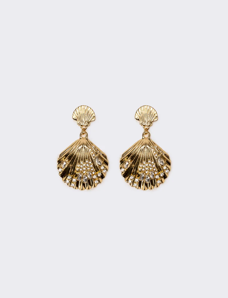 Orecchini donna conchiglia con strass - Oro