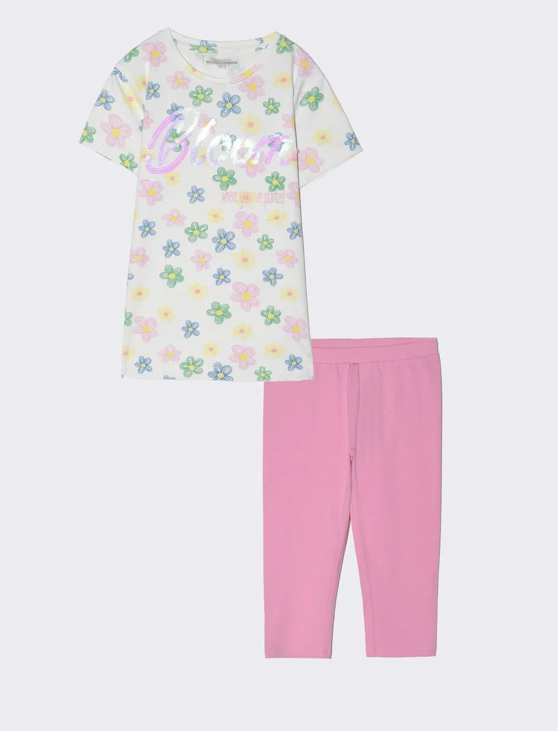 Completo con t-shirt e leggings da bambina - Fuxia