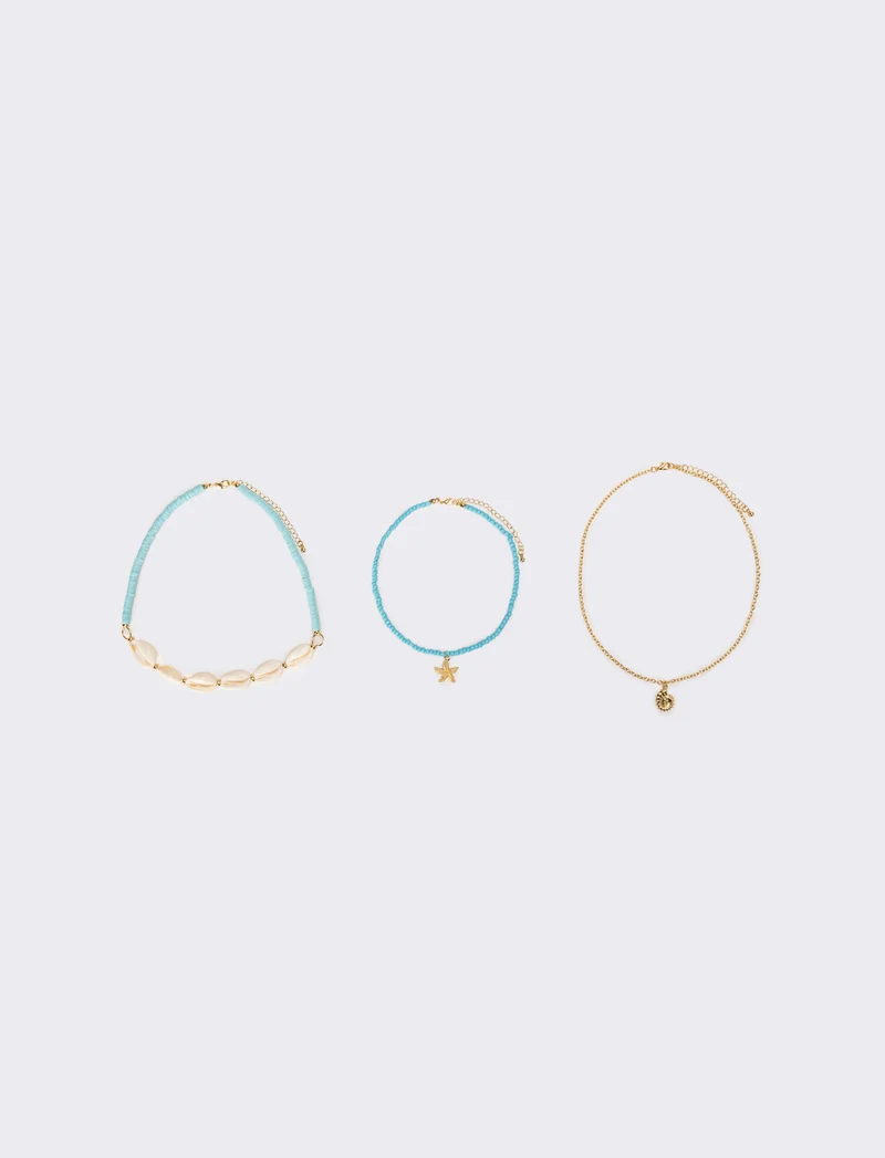 Collana donna con conchiglie e conteria - Turchese