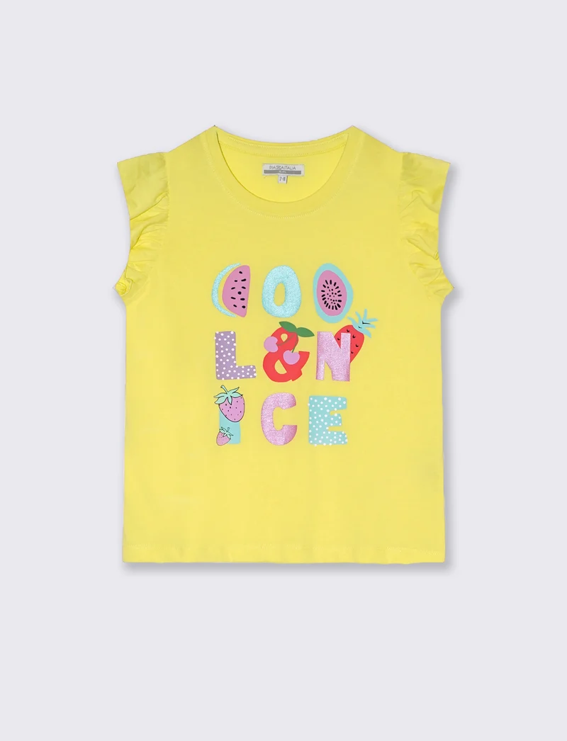T-shirt mezza manica da bambina - Giallo