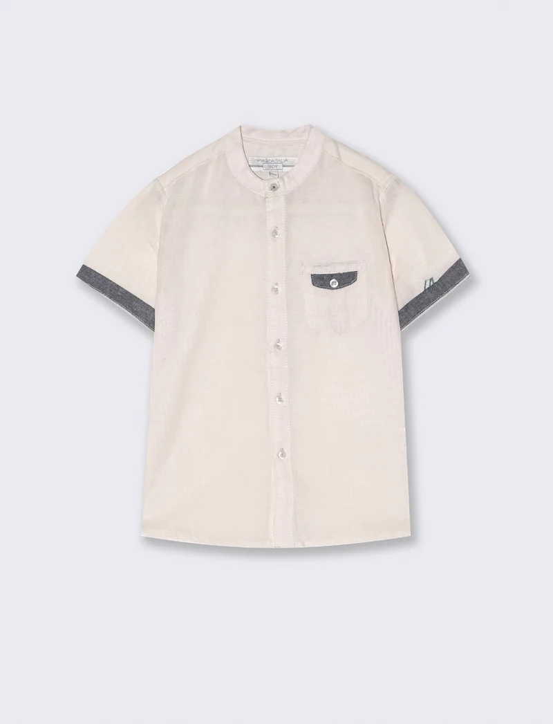 Camicia misto lino mezza manica da bambino - Beige