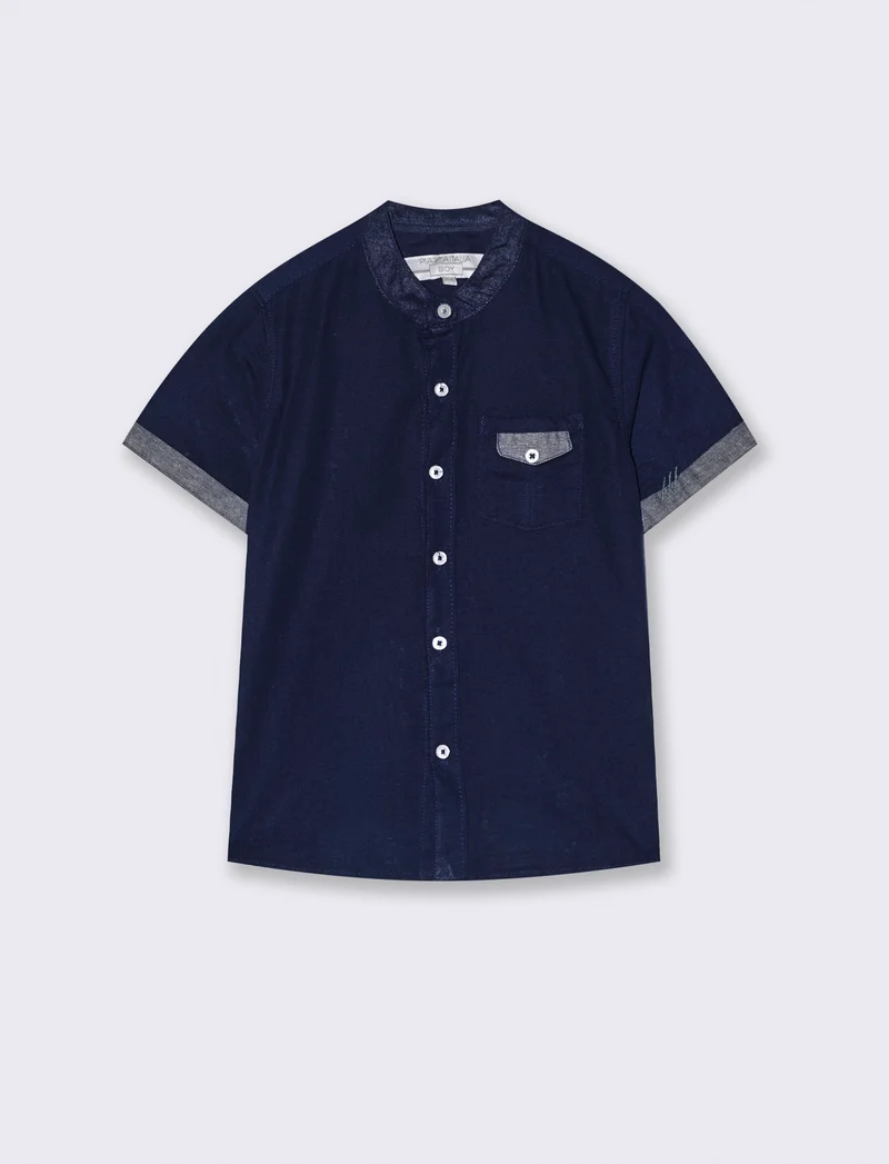 Camicia misto lino mezza manica da bambino - Blu