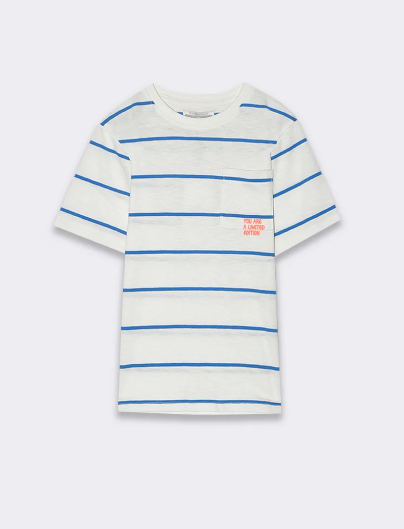 T-shirt rogato blu da bambino - Righe