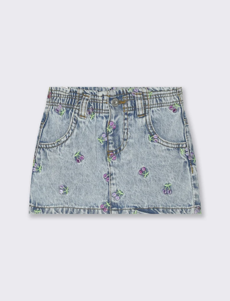 Gonna in denim con ricami da neonata - Denim