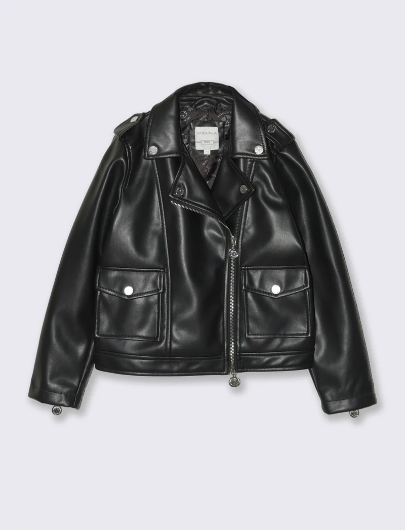Giacca biker in finta pelle con zip - Nero