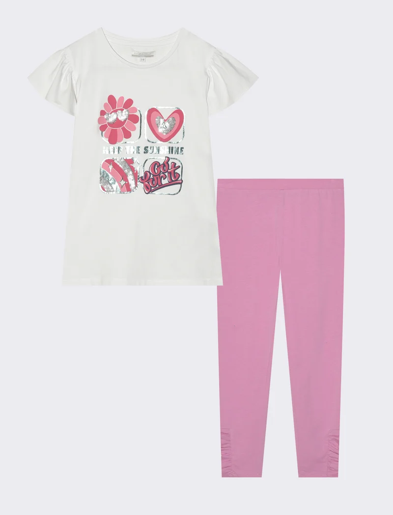 Completo estivo bambina con strass e paillettes - Bianco