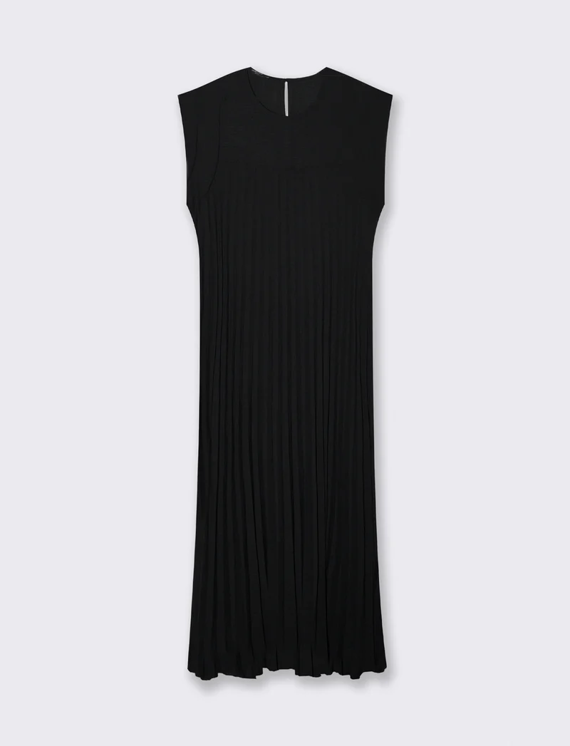 vestito lungo plisset giro manica - Nero