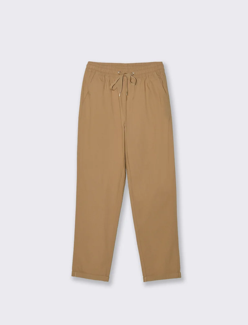 Pantalone con elastico e coulisse - Cammello