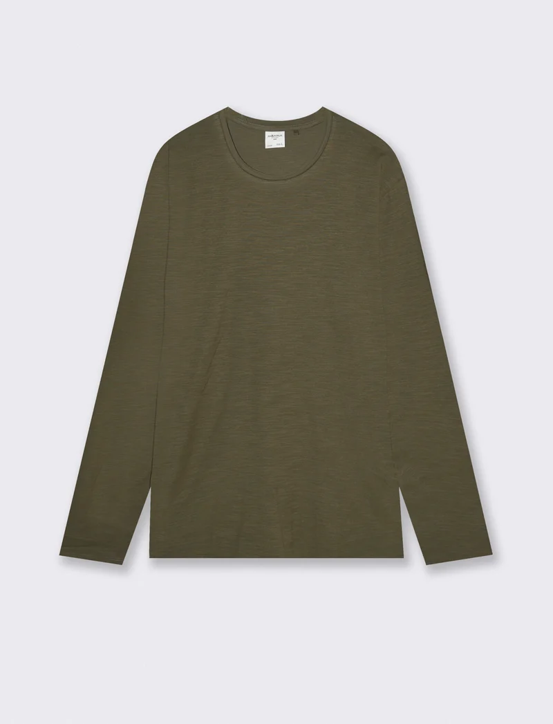T-Shirt Girocollo Maniche Lunghe Cotone - Verde militare