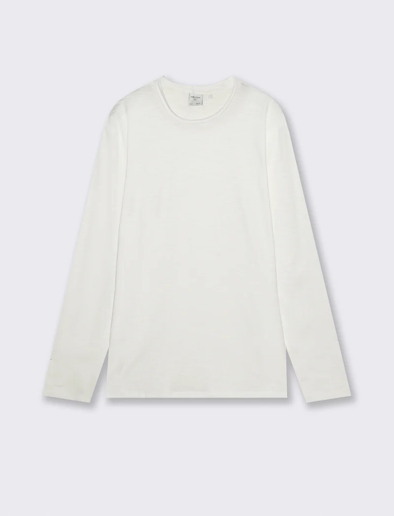 T-Shirt Girocollo Maniche Lunghe Cotone - Bianco