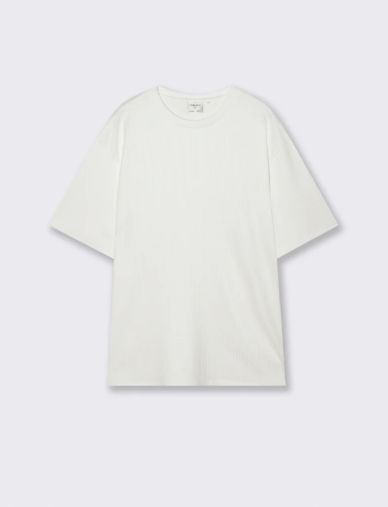 T-shirt girocollo in cotone jacquard - Bianco