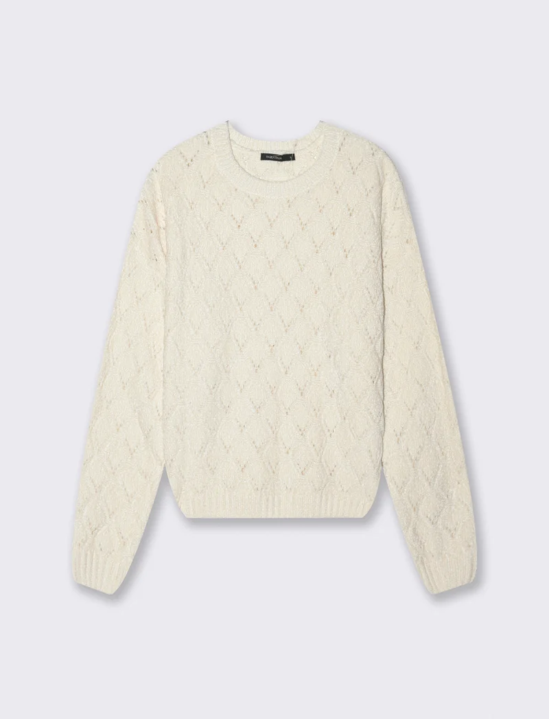MAGLIA MANICA LUNGA CON INTARSI - Avorio