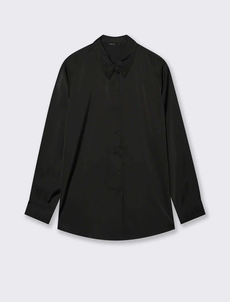 CAMICIA IN SATIN CON STRASS - Nero