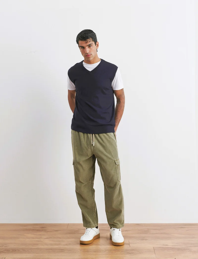PANTALONI CARGO IN VELLUTO BAGGY CARGO FIT - Verde oliva