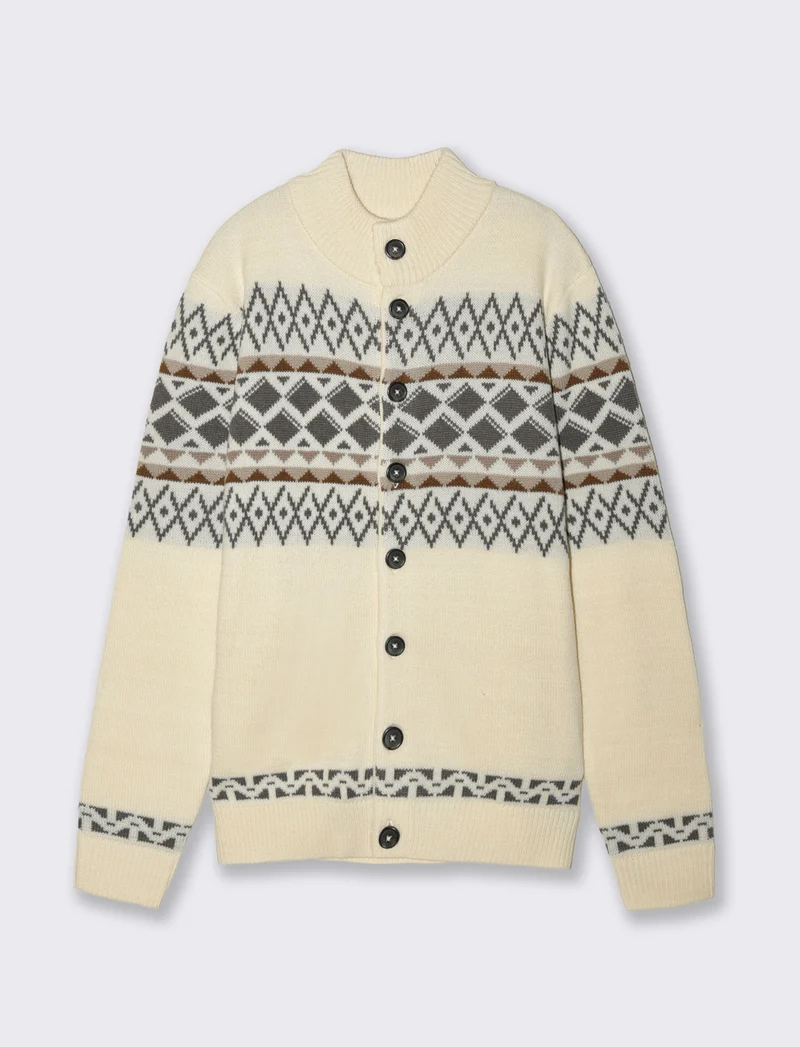 MAGLIA CARDIGAN FANTASIA JACQUARD - Bianco