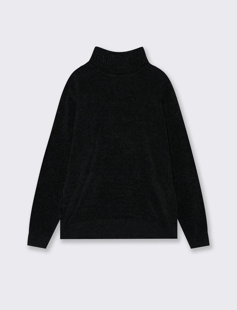 MAGLIA COLLO ALTO IN CINIGLIA - Nero