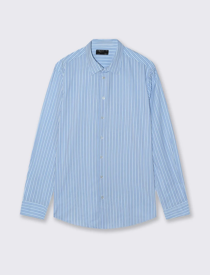 Camicia slim fit a righe in tessuto tecnico - Celeste