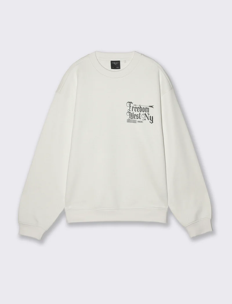 Felpa girocollo con stampe a contrasto - Bianco