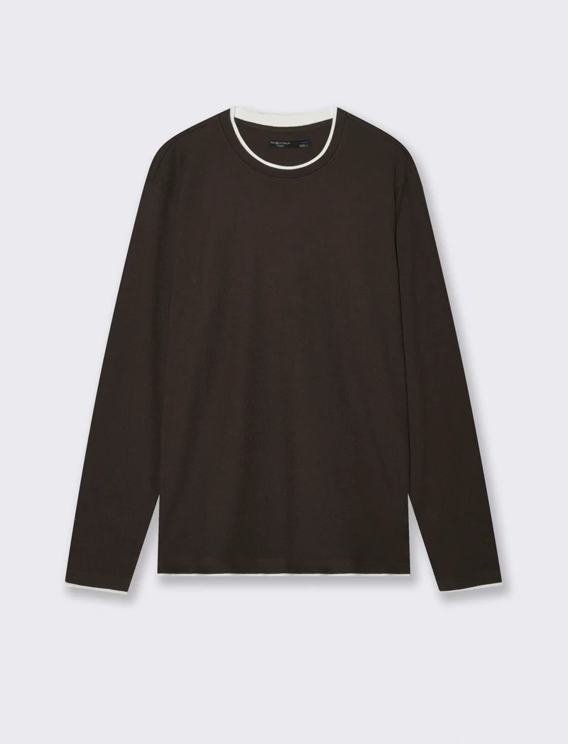 Maglia girocollo jacquard in misto cotone - Moro