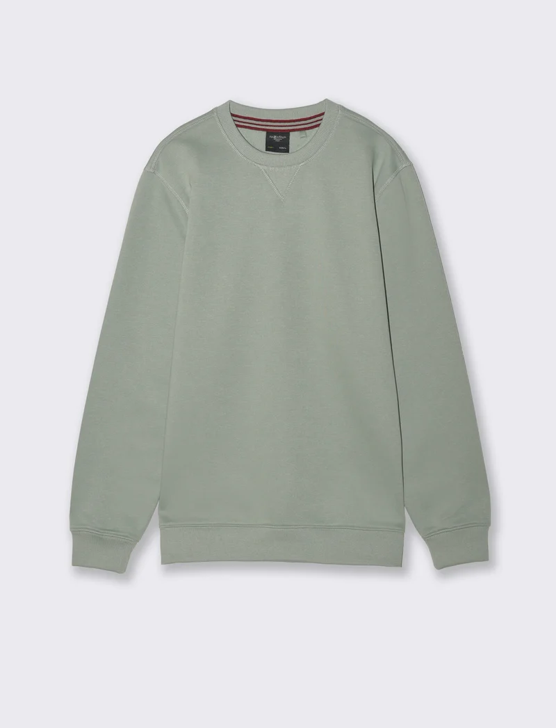 Felpa basic girocollo in misto cotone - Verde salvia
