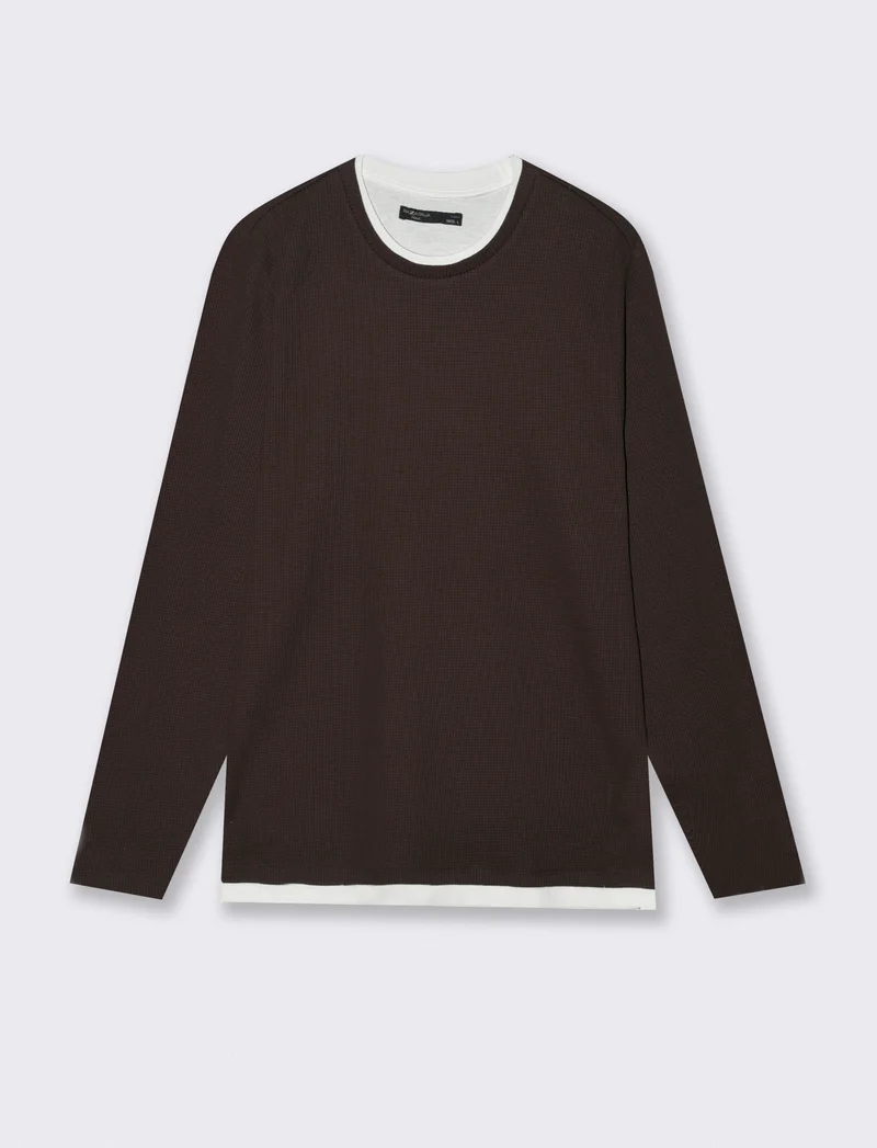 Maglia girocollo waffel in misto cotone - Moro