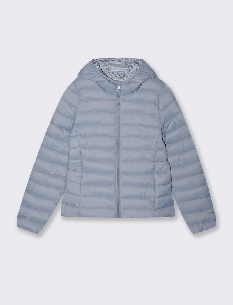 Giubbotto imbottito con cappuccio e tasche - Denim