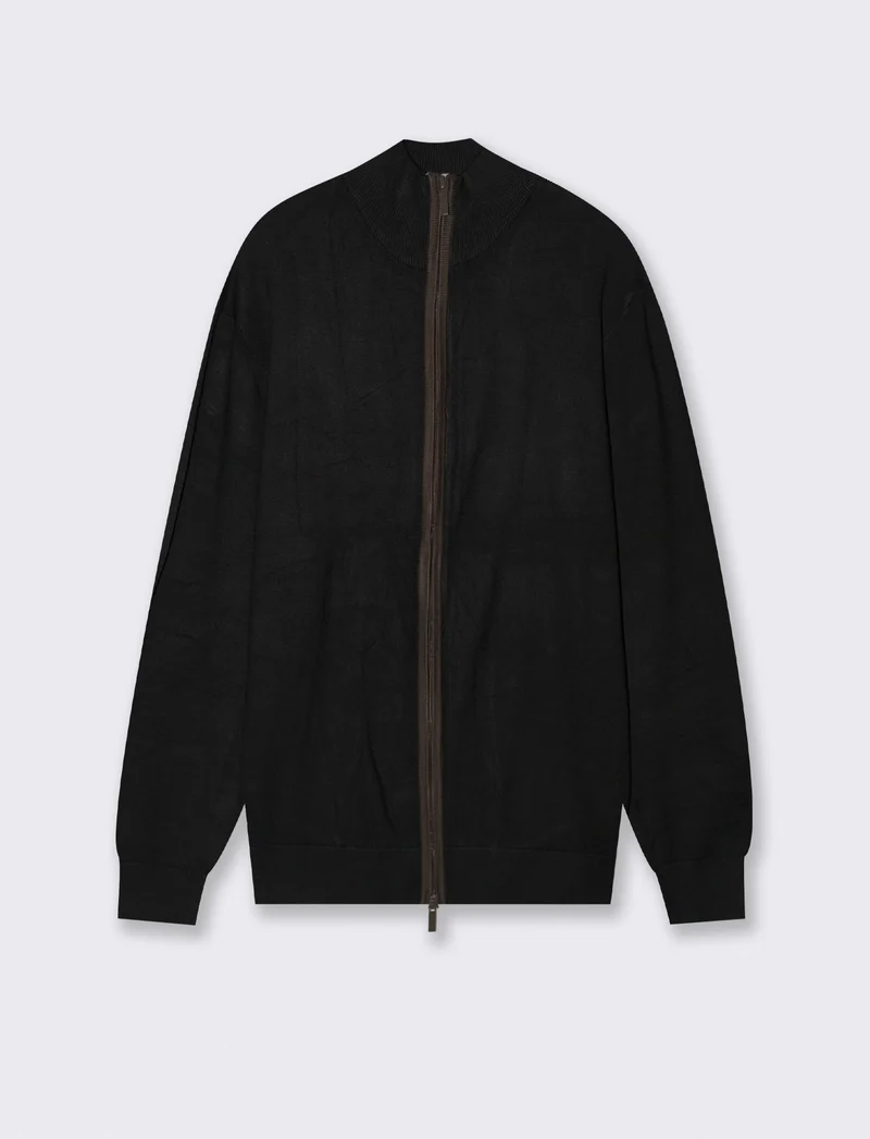 MAGLIA CARDIGAN CON BOTTONI E CERNIERA - Nero
