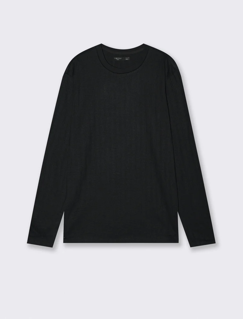 Girocollo a coste effetto maglia lungo - Nero