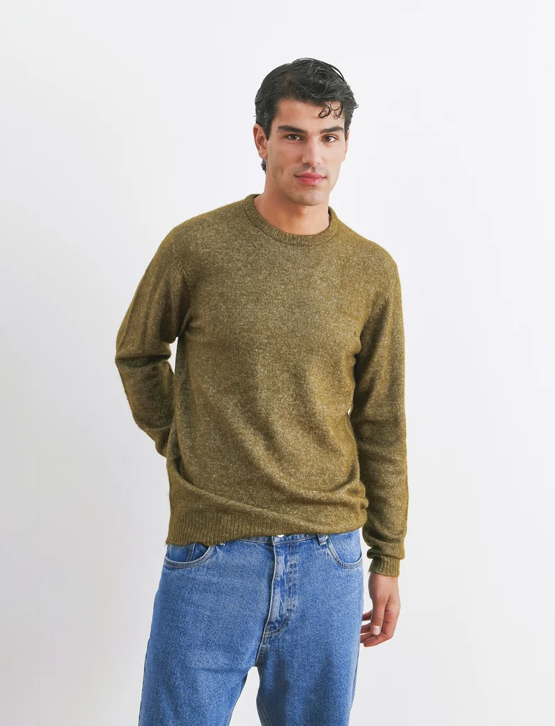 MAGLIA EFFETTO LANA CON CONTRASTO INTERNO - Verde militare