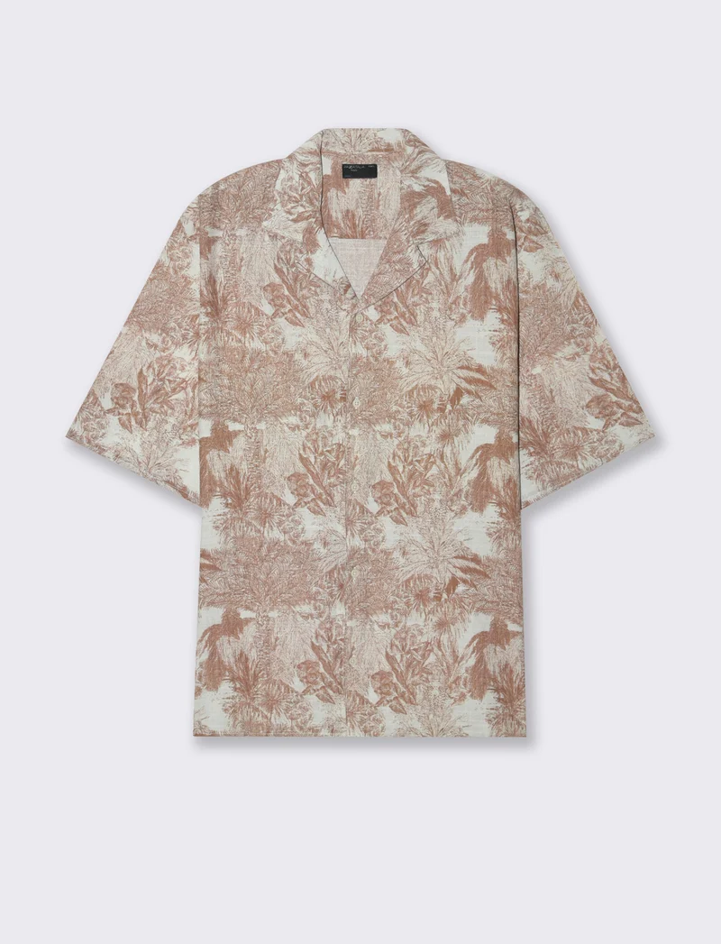 Camicia a fantasia in misto cotone slub da uomo - Beige
