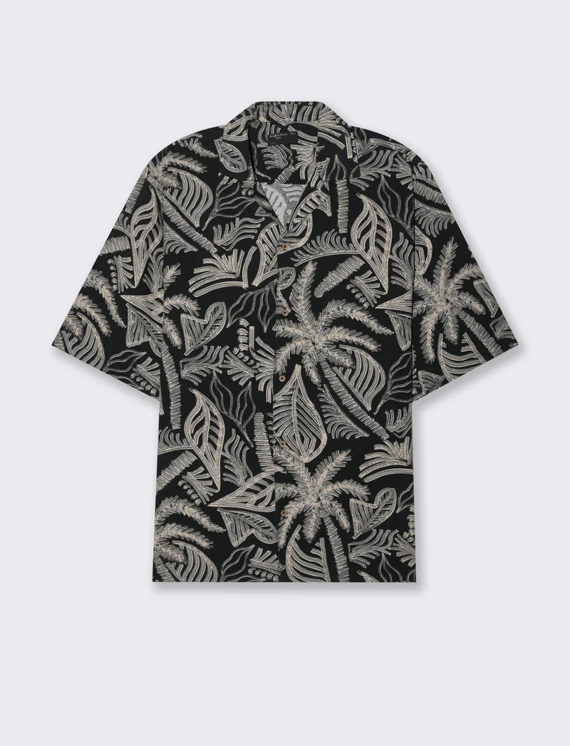Camicia a fantasia in viscosa da uomo - Nero