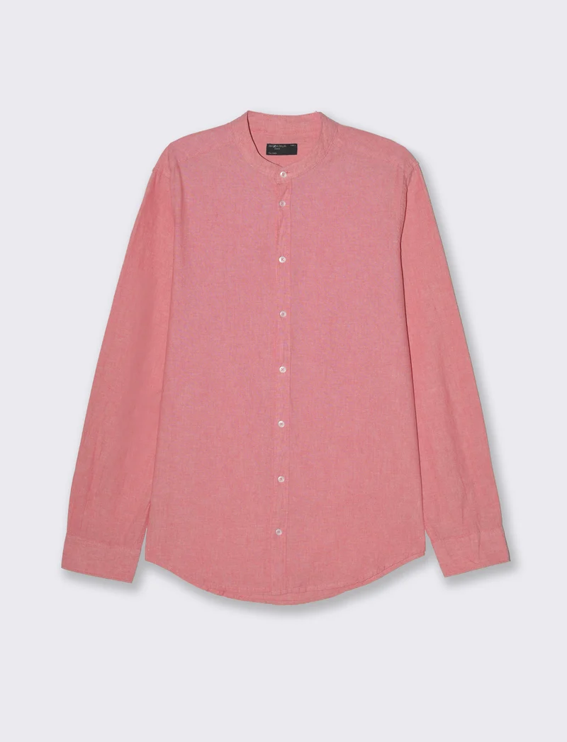 Camicia misto lino effetto melange da uomo - Corallo